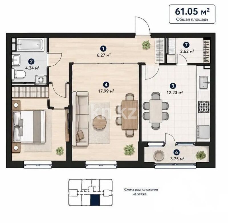 Продажа 2-комнатной квартиры, 61.5 м² - Продажа квартир от собственников в Алматы - страница 46 фото 1 из 1
