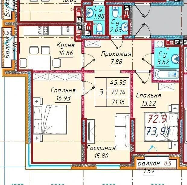 Продажа 3-комнатной квартиры, 73.9 м² - Продажа квартир в Алматы - страница 21 фото 1 из 1