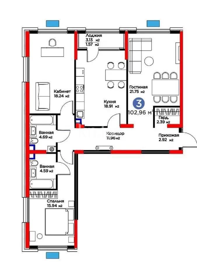 Продажа 3-комнатной квартиры, 100 м² - Продажа трехкомнатных квартир в монолитном доме в Алматы - страница 5 фото 1 из 1
