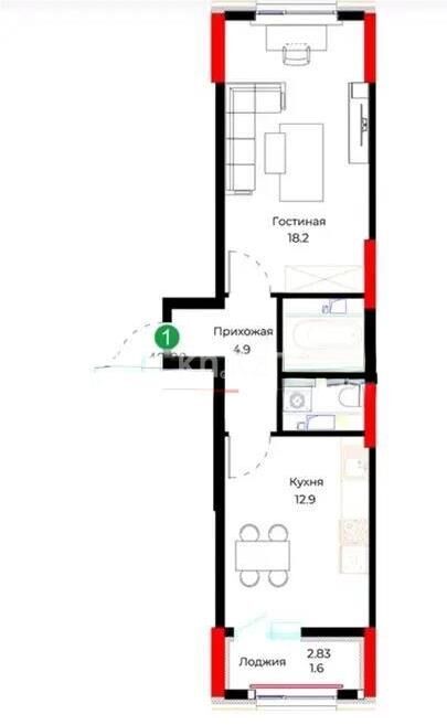 Продажа 1-комнатной квартиры, 42.2 м² - Продажа однокомнатных квартир в р-не Нура Астаны - страница 24 фото 1 из 1