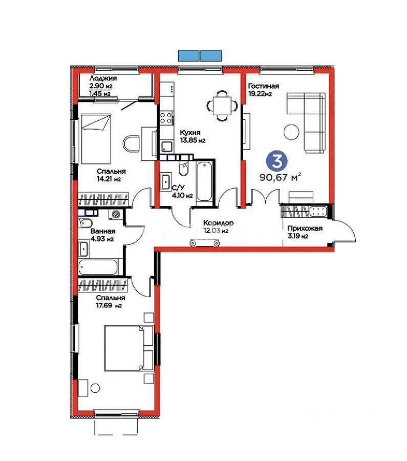 Продажа 3-комнатной квартиры, 91 м² - Продажа трехкомнатных квартир в монолитно-каркасном доме в Казахстане - страница 3 фото 6 из 6