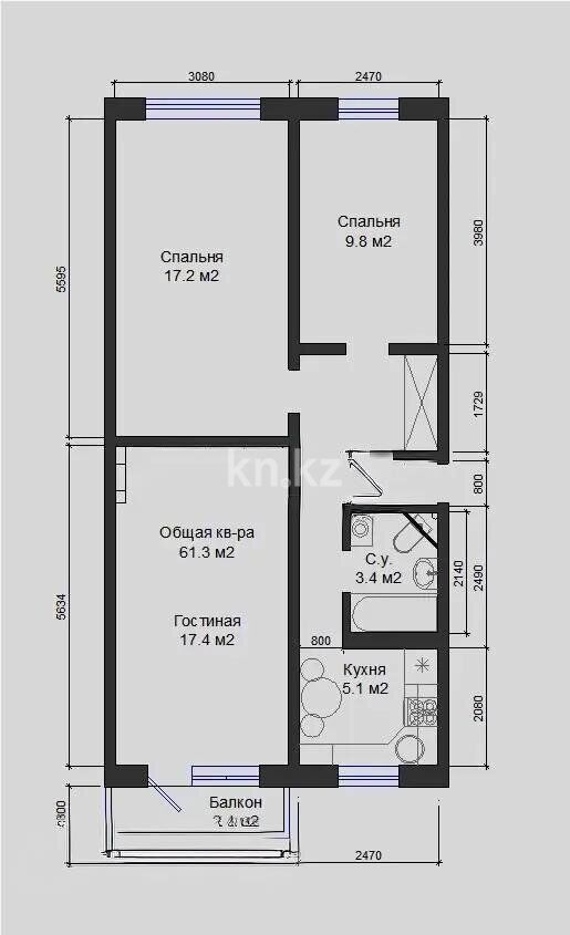 Продажа 3-комнатной квартиры, 61.3 м² - Продажа квартир в Казахстане - страница 178 фото 7 из 7