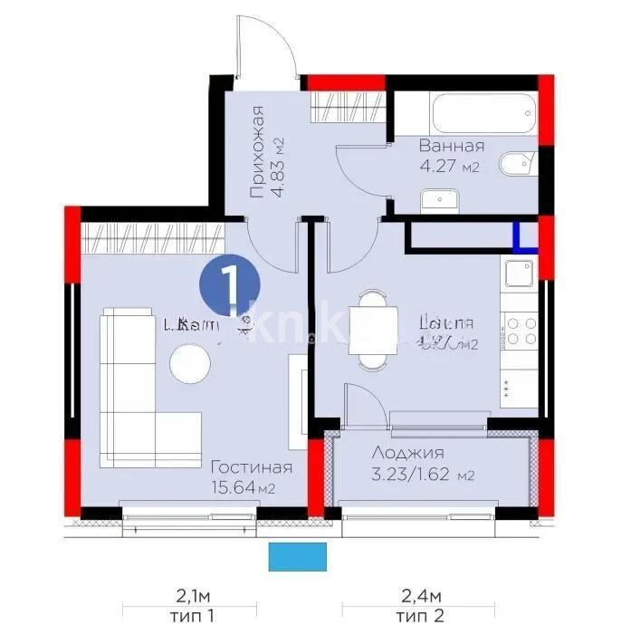 Продажа 1-комнатной квартиры, 35.86 м² - Продажа однокомнатных квартир в р-не Сарайшык Астаны - страница 23 фото 1 из 1