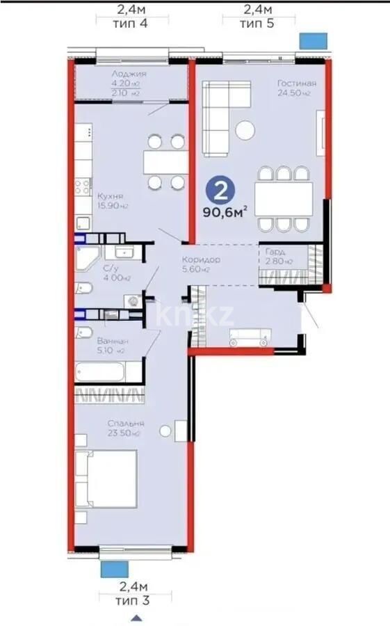 Продажа 2-комнатной квартиры, 90.6 м² - Продажа двухкомнатных квартир в монолитно-каркасном доме в Казахстане - страница 165 фото 1 из 1