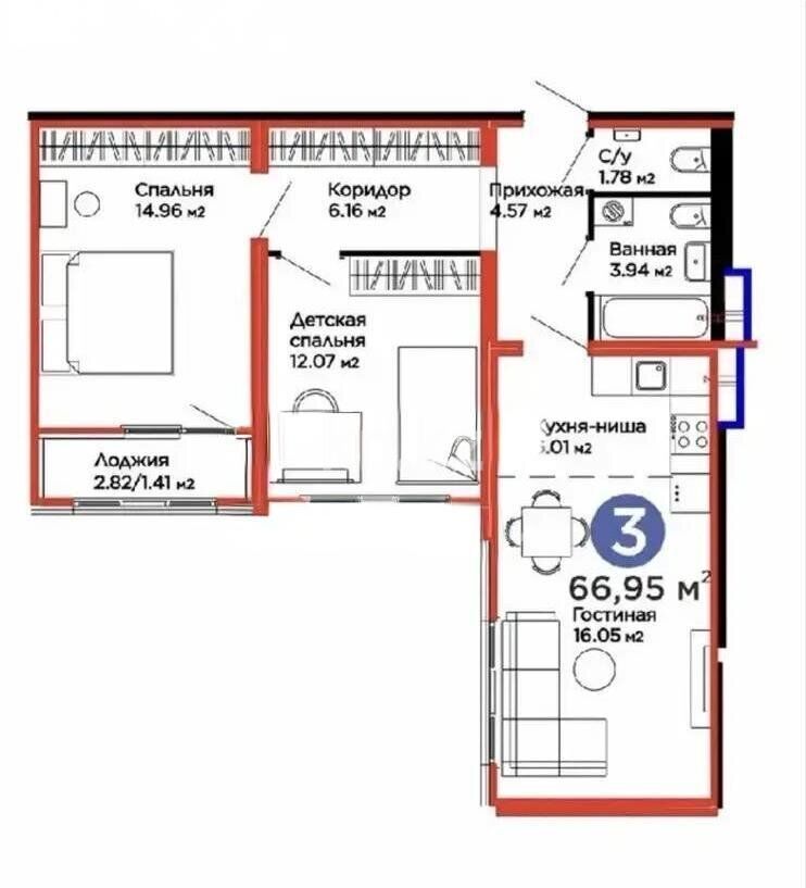 Продажа 3-комнатной квартиры, 67 м² - Продажа трехкомнатных квартир в монолитном доме в Астане - страница 2 фото 7 из 7