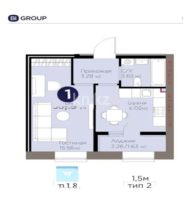 Продажа 1-комнатной квартиры, 33.13 м² - Продажа  однокомнатных квартир в новостройках Астаны - страница 6 фото 1 из 1