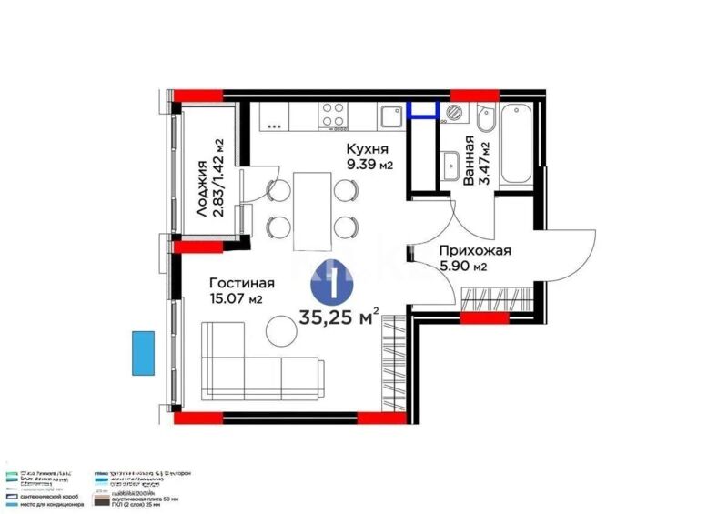 Продажа 1-комнатной квартиры, 35.25 м² - Продажа однокомнатных квартир в р-не Есиль Астаны - страница 21 фото 1 из 4