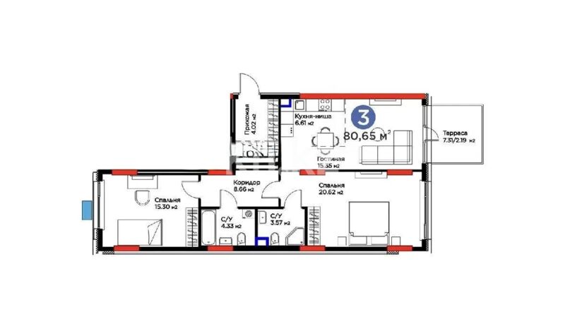 Продажа 3-комнатной квартиры, 80.65 м² - Продажа квартир в блочном доме в Казахстане - страница 156 фото 1 из 1