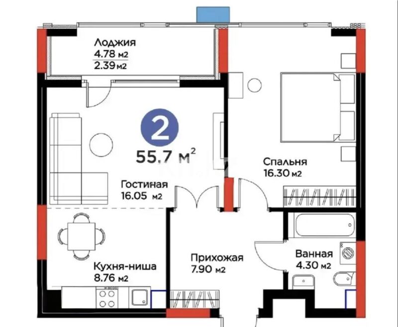 Продажа 2-комнатной квартиры, 57 м² - Продажа двухкомнатных квартир в блочном доме в Казахстане - страница 68 фото 1 из 1