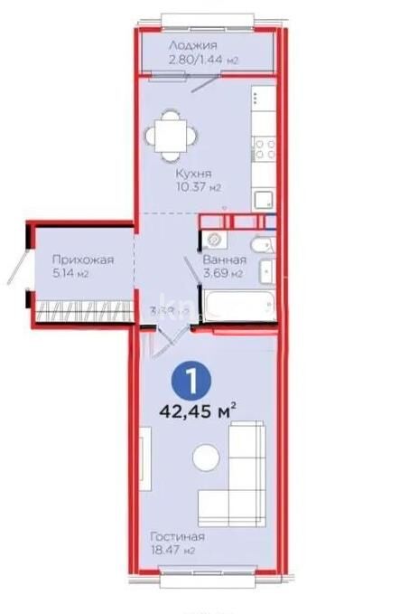Продажа 1-комнатной квартиры, 42.45 м² - Продажа однокомнатных квартир от собственников в Казахстане - страница 38 фото 1 из 1