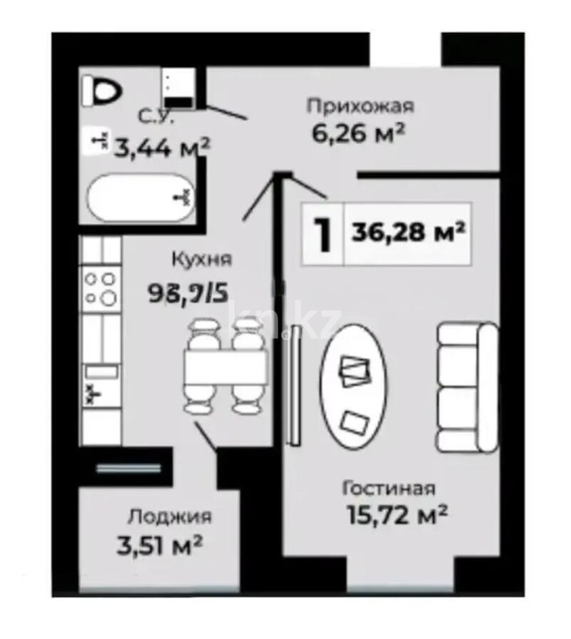 Продажа 1-комнатной квартиры, 38 м² - Продажа однокомнатных квартир в р-не Сарайшык Астаны - страница 6 фото 1 из 1