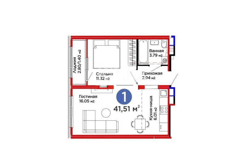 Продажа 1-комнатной квартиры, 41.51 м² - Продажа квартир в монолитно-каркасном доме в Казахстане - страница 54 фото 1 из 1