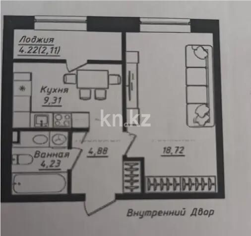Продажа 1-комнатной квартиры, 40 м² - Продажа однокомнатных квартир в р-не Сарайшык Астаны фото 1 из 1