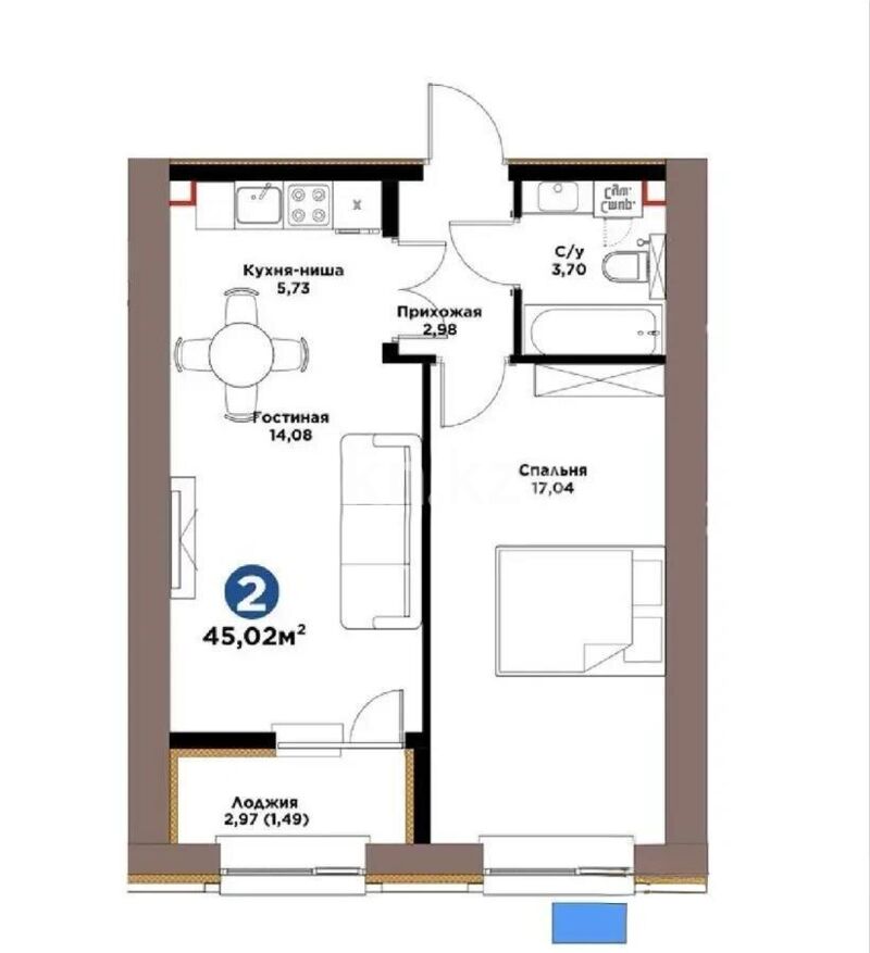 Продажа 2-комнатной квартиры, 45 м² - Продажа двухкомнатных квартир от собственников в Казахстане - страница 20 фото 1 из 1