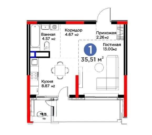 Продажа 1-комнатной квартиры, 35.5 м² - Продажа квартир в Казахстане - страница 9 фото 1 из 1