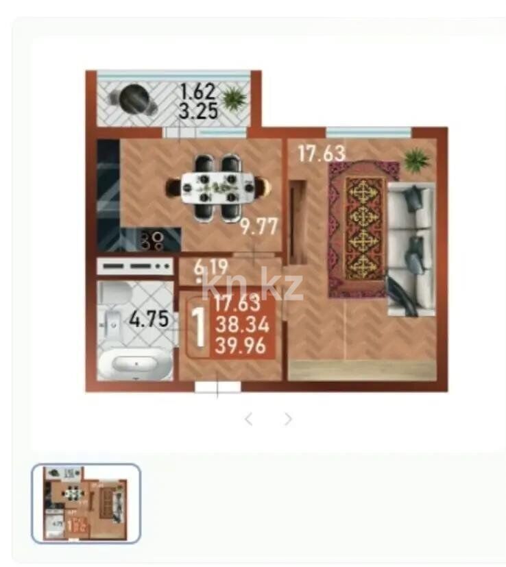 Продажа 1-комнатной квартиры, 40 м² - Аренда квартир помесячно в Алматинской области фото 3 из 3