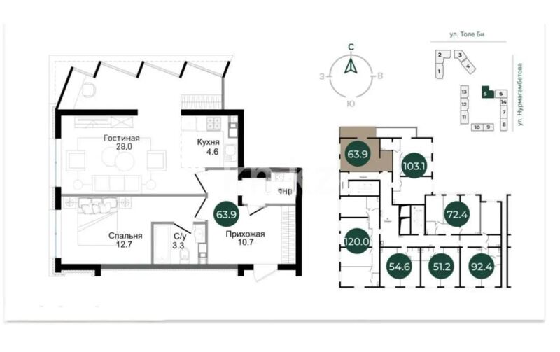 Продажа 2-комнатной квартиры, 64 м² - Продажа двухкомнатных квартир от собственников в Алматы - страница 15 фото 3 из 3