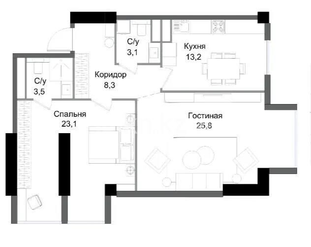 Продажа 2-комнатной квартиры, 79.4 м² - Продажа двухкомнатных квартир в Алмалинском р-не Алматы - страница 23 фото 1 из 1
