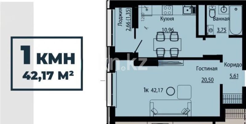 Продажа 1-комнатной квартиры, 42.17 м² - Продажа квартир в Казахстане - страница 251 фото 1 из 1
