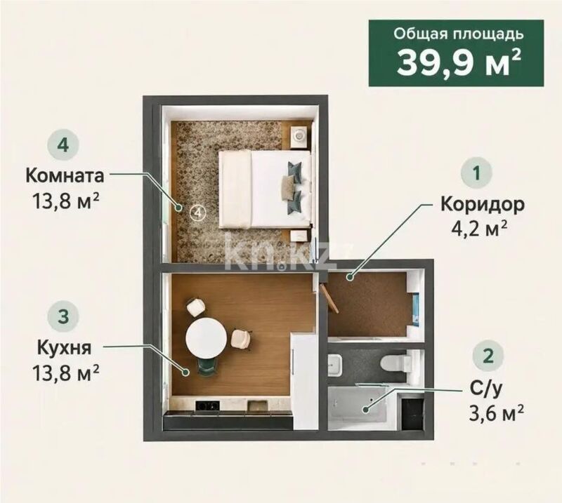 Продажа 1-комнатной квартиры, 39.9 м² - Продажа квартир в Казахстане - страница 254 фото 1 из 1