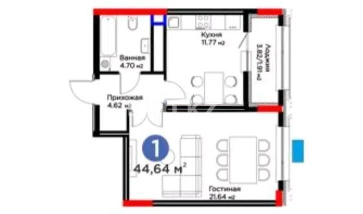 Продажа 1-комнатной квартиры, 44.64 м² - Продажа однокомнатных квартир в р-не Есиль Астаны - страница 13 фото 1 из 1