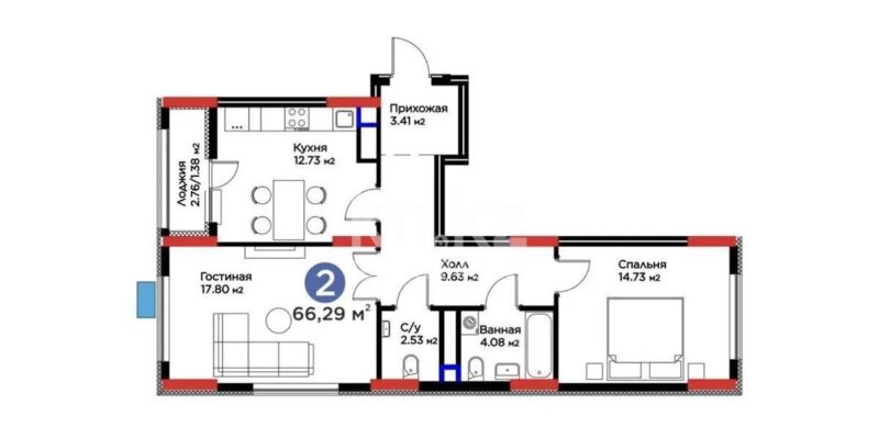 Продажа 2-комнатной квартиры, 66.29 м² - Продажа двухкомнатных квартир в р-не Сарайшык Астаны - страница 24 фото 1 из 1