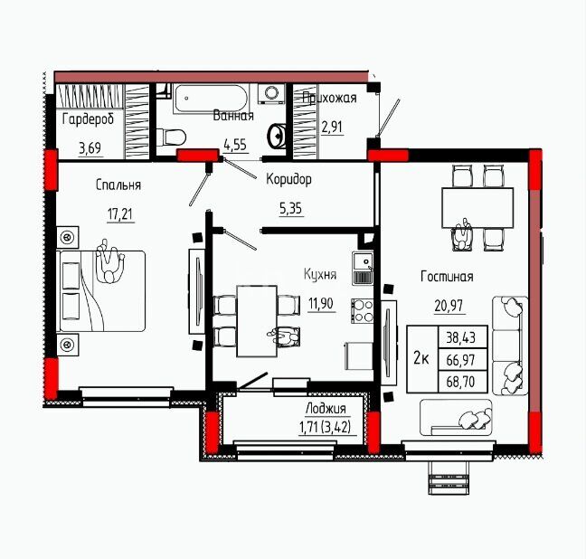 Продажа 2-комнатной квартиры, 68.7 м² - Продажа квартир в Казахстане - страница 46 фото 1 из 1