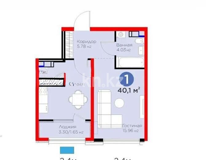 Продажа 1-комнатной квартиры, 40.1 м² - Продажа однокомнатных квартир от собственников в Алматы фото 1 из 1