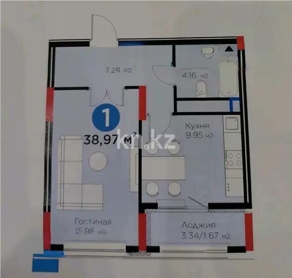 Продажа 1-комнатной квартиры, 39 м² - Продажа квартир в монолитно-каркасном доме в Астане - страница 4 фото 3 из 3