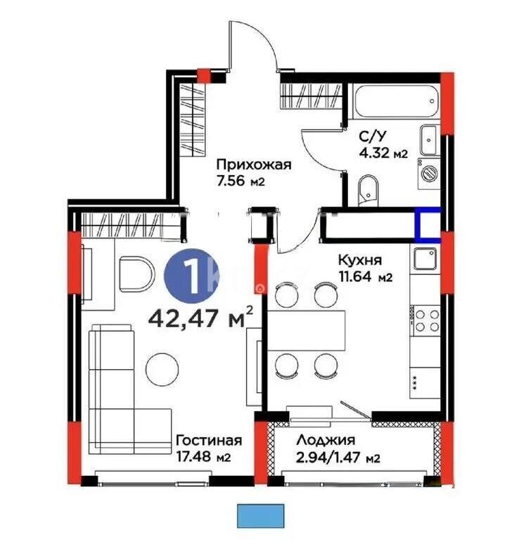 Продажа 1-комнатной квартиры, 42.47 м² - Продажа однокомнатных квартир от собственников в Астане - страница 7 фото 1 из 1