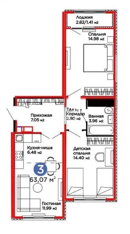 Продажа 3-комнатной квартиры, 63.5 м² - Продажа трехкомнатных квартир в блочном доме в Казахстане - страница 47 фото 1 из 1