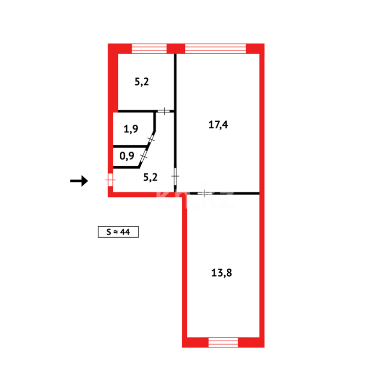 Продажа 2-комнатной квартиры, 44 м² - Продажа двухкомнатных квартир в Темиртау - страница 5 фото 12 из 12