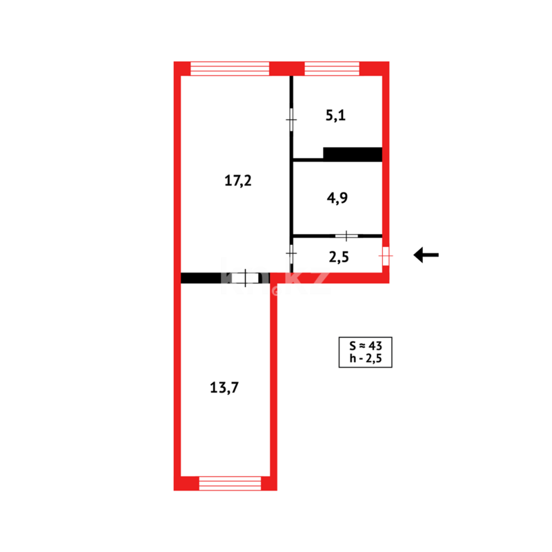 Продажа 2-комнатной квартиры, 44 м² - Продажа двухкомнатных квартир в кирпичном доме в Караганде - страница 9 фото 9 из 9