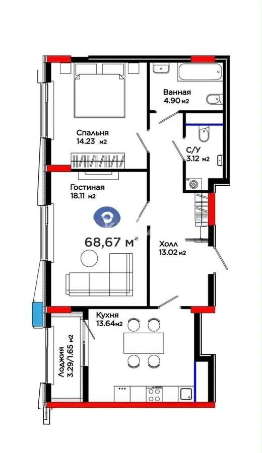 Продажа 2-комнатной квартиры, 68 м² - Продажа недвижимости в Астане - страница 3 фото 1 из 1