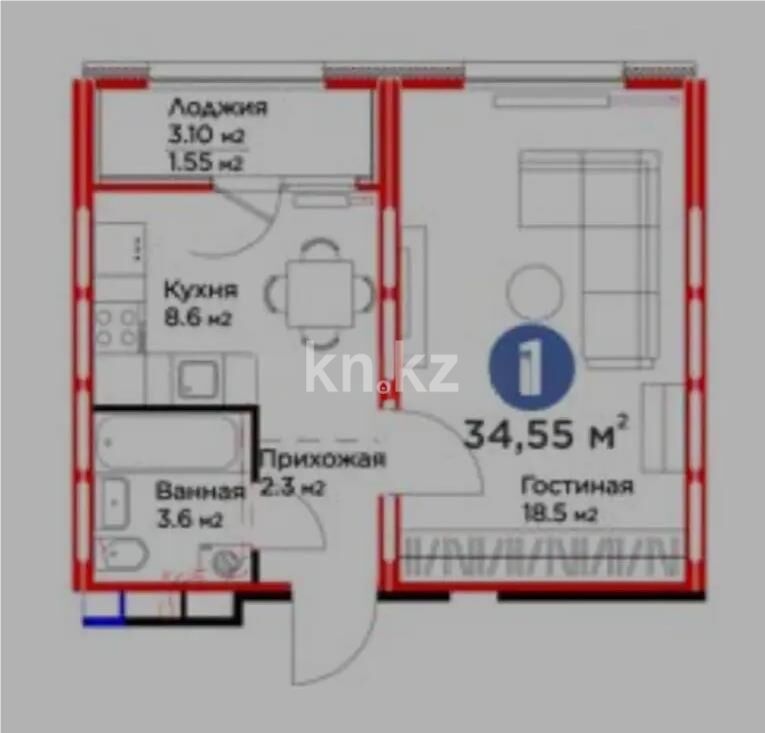 Продажа 1-комнатной квартиры, 34.55 м² - Продажа однокомнатных квартир от собственников в Астане - страница 28 фото 1 из 1