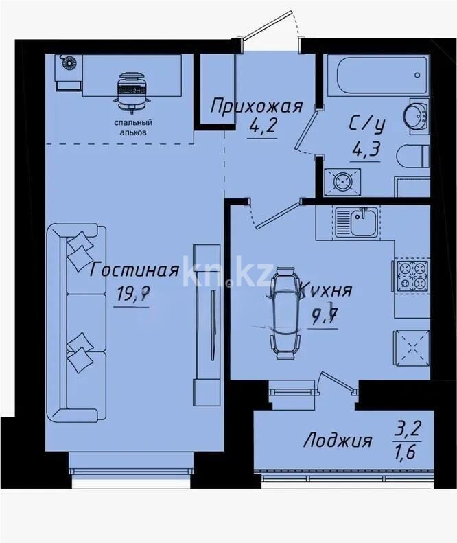 Продажа 1-комнатной квартиры, 39 м² - Продажа однокомнатных квартир в кирпичном доме в Казахстане фото 1 из 1
