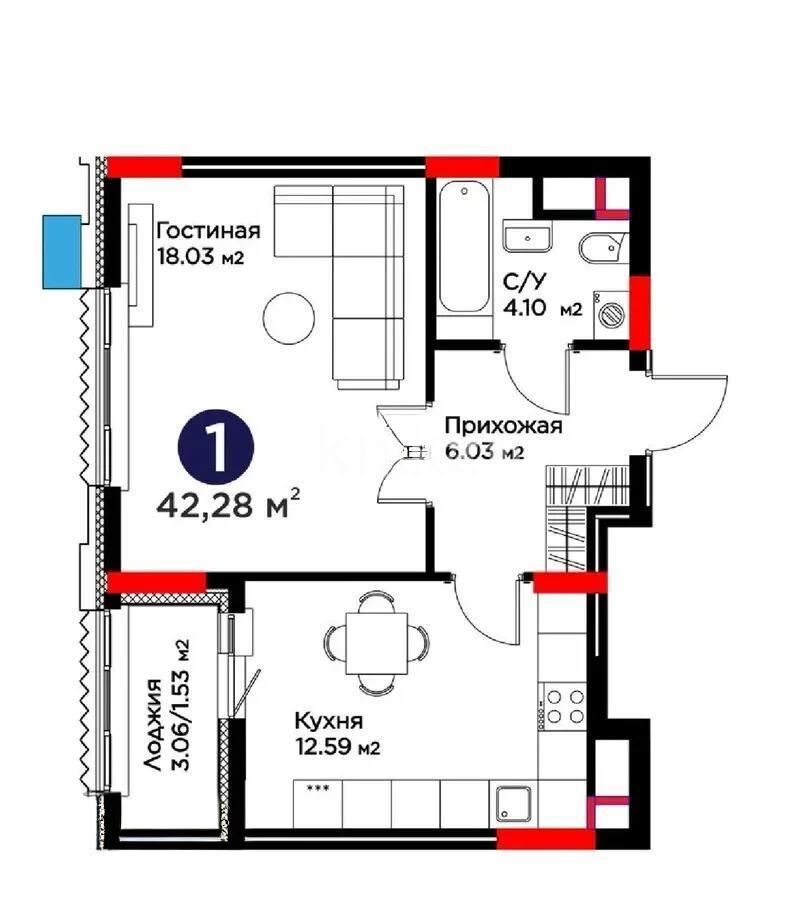 Продажа 1-комнатной квартиры, 42.28 м² - Продажа однокомнатных квартир в р-не Нура Астаны - страница 23 фото 1 из 1