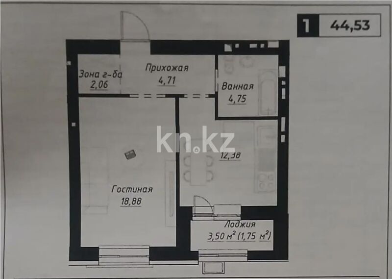 Продажа 1-комнатной квартиры, 44.5 м² - Продажа однокомнатных квартир в р-не Сарайшык Астаны - страница 22 фото 2 из 2