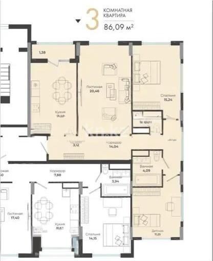 Продажа 3-комнатной квартиры, 90 м² - Продажа трехкомнатных квартир в блочном доме в Казахстане - страница 39 фото 6 из 6