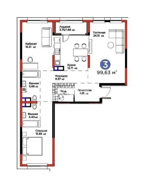 Продажа 3-комнатной квартиры, 99.63 м² - Продажа трехкомнатных квартир в Турксибском р-не Алматы - страница 9 фото 1 из 1
