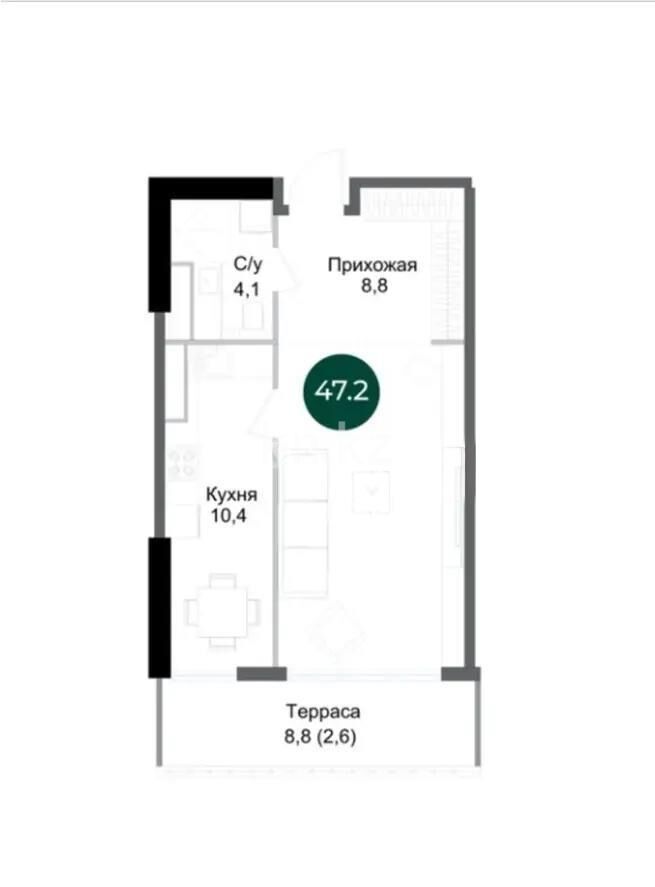Продажа 2-комнатной квартиры, 47.2 м² - Недвижимость в Алматы фото 1 из 1