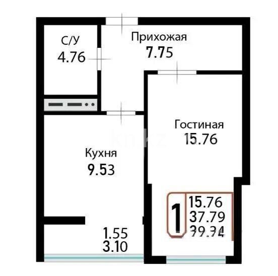 Продажа 1-комнатной квартиры, 39.34 м² - Продажа однокомнатных квартир в Астане - страница 26 фото 1 из 1