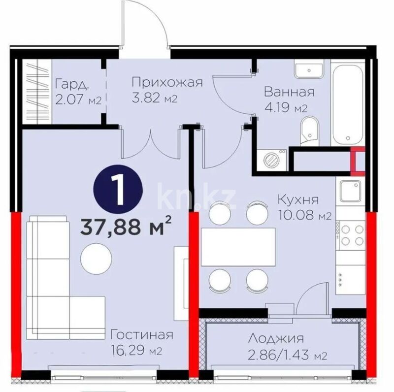Продажа 1-комнатной квартиры, 37.88 м² - Продажа однокомнатных квартир в монолитно-каркасном доме в Астане - страница 31 фото 1 из 1