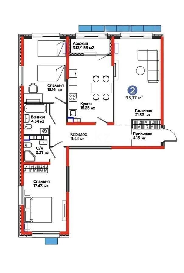 Продажа 3-комнатной квартиры, 95.17 м² - Продажа трехкомнатных квартир в Турксибском р-не Алматы - страница 6 фото 1 из 1