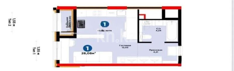 Продажа 1-комнатной квартиры, 29 м² - Продажа однокомнатных квартир в монолитно-каркасном доме в Астане - страница 32 фото 1 из 1