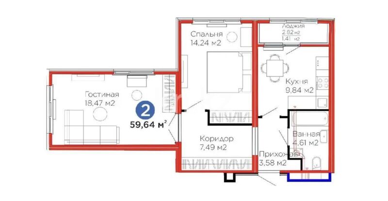 Продажа 2-комнатной квартиры, 59.64 м² - Продажа квартир в монолитном доме в Астане - страница 10 фото 1 из 1