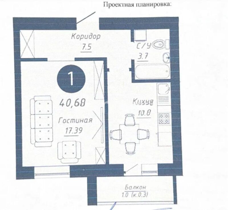 Продажа 1-комнатной квартиры, 40.69 м² - Продажа однокомнатных квартир в р-не Сарыарка Астаны - страница 21 фото 1 из 1