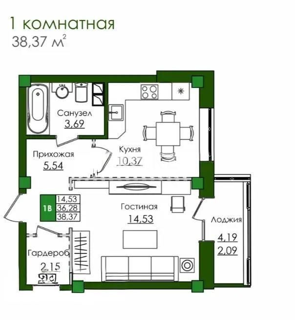 Продажа 1-комнатной квартиры, 38.1 м² - Продажа квартир в Казахстане - страница 16 фото 1 из 1