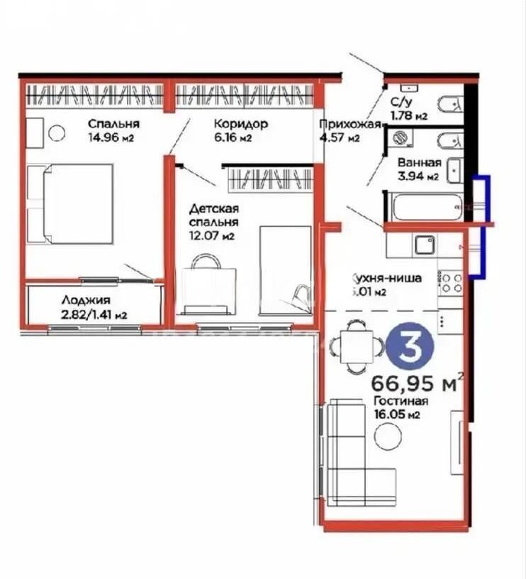 Продажа 3-комнатной квартиры, 67 м² - Продажа трехкомнатных квартир в Казахстане - страница 3 фото 1 из 1