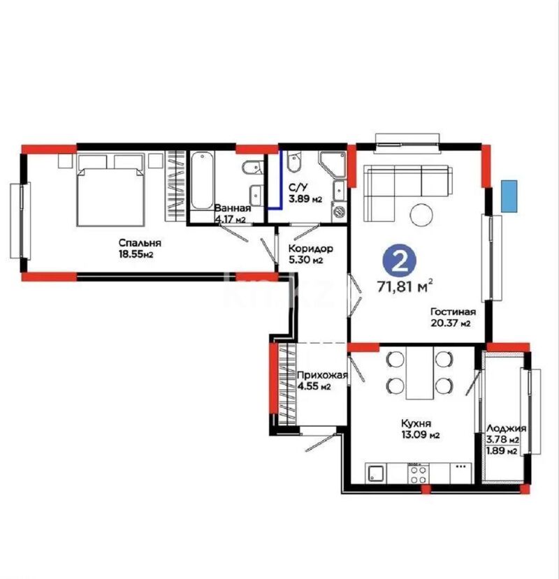 Продажа 2-комнатной квартиры, 71.81 м² - Продажа двухкомнатных квартир в р-не Сарайшык Астаны - страница 15 фото 1 из 1